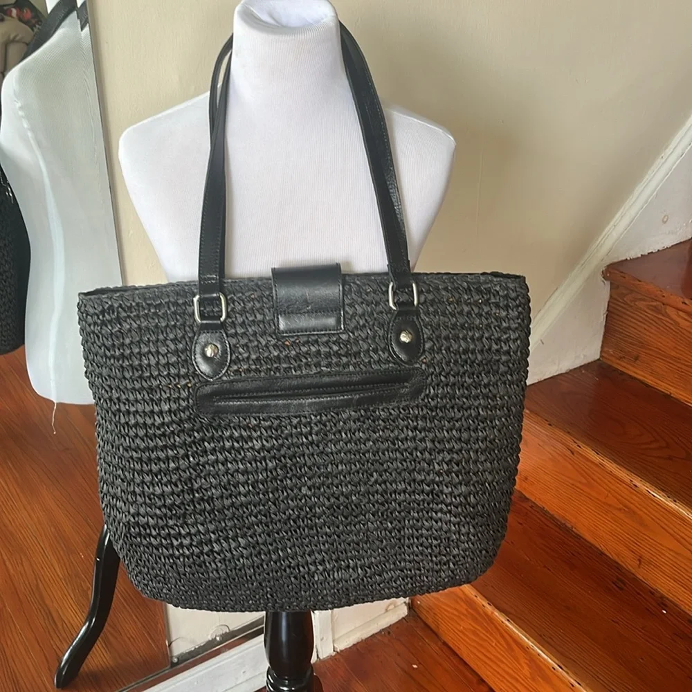 Patricia Nash Manarola black straw tote bag